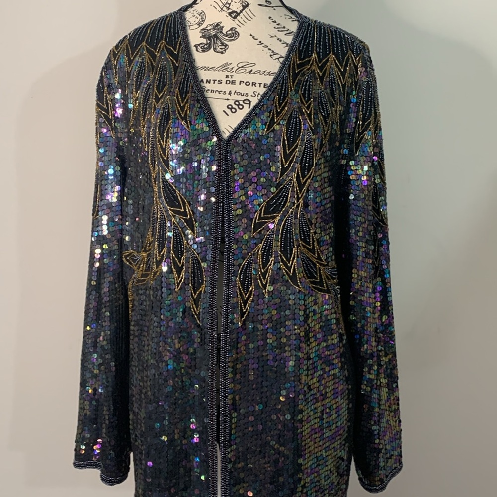 Vintage Creative Creations by Jewell Queen Beaded Silk Jacket Size: L - Picture 3 of 16